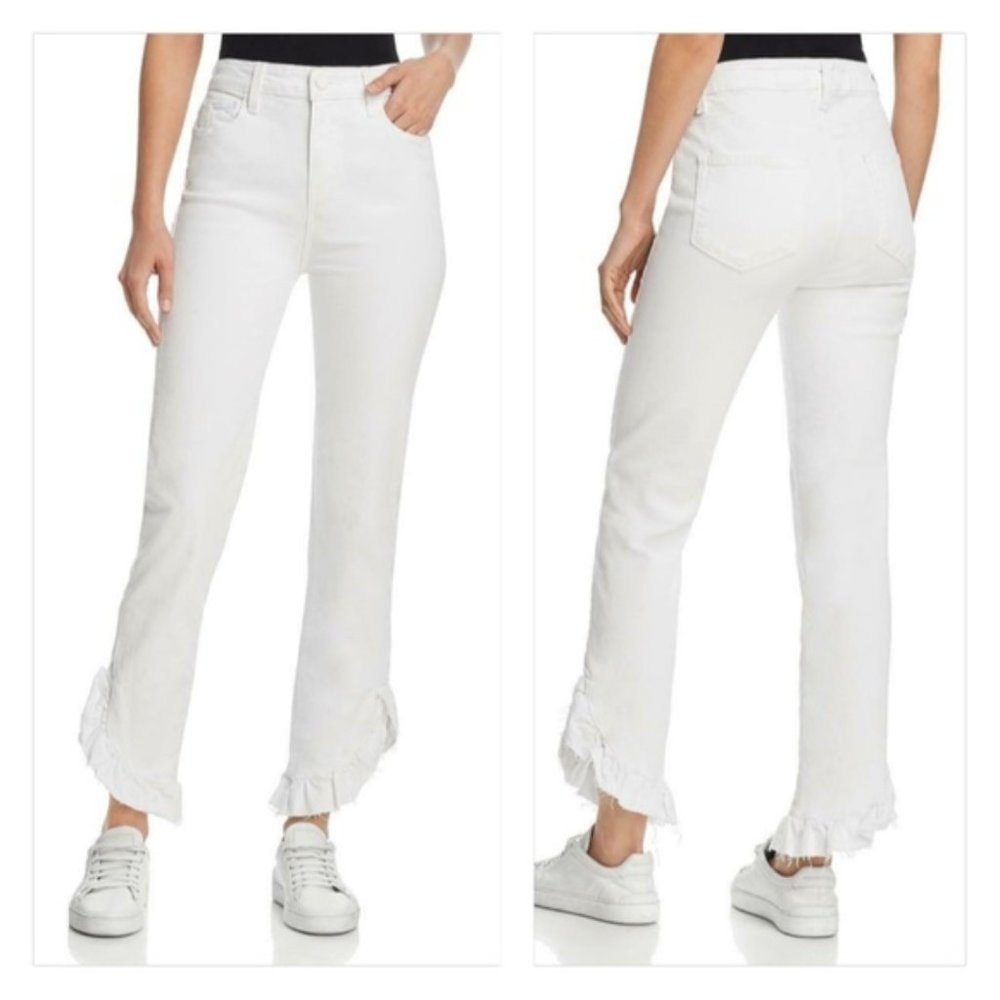 Paige Womens Jacqueline Denim Ruffled Straight Leg Jeans